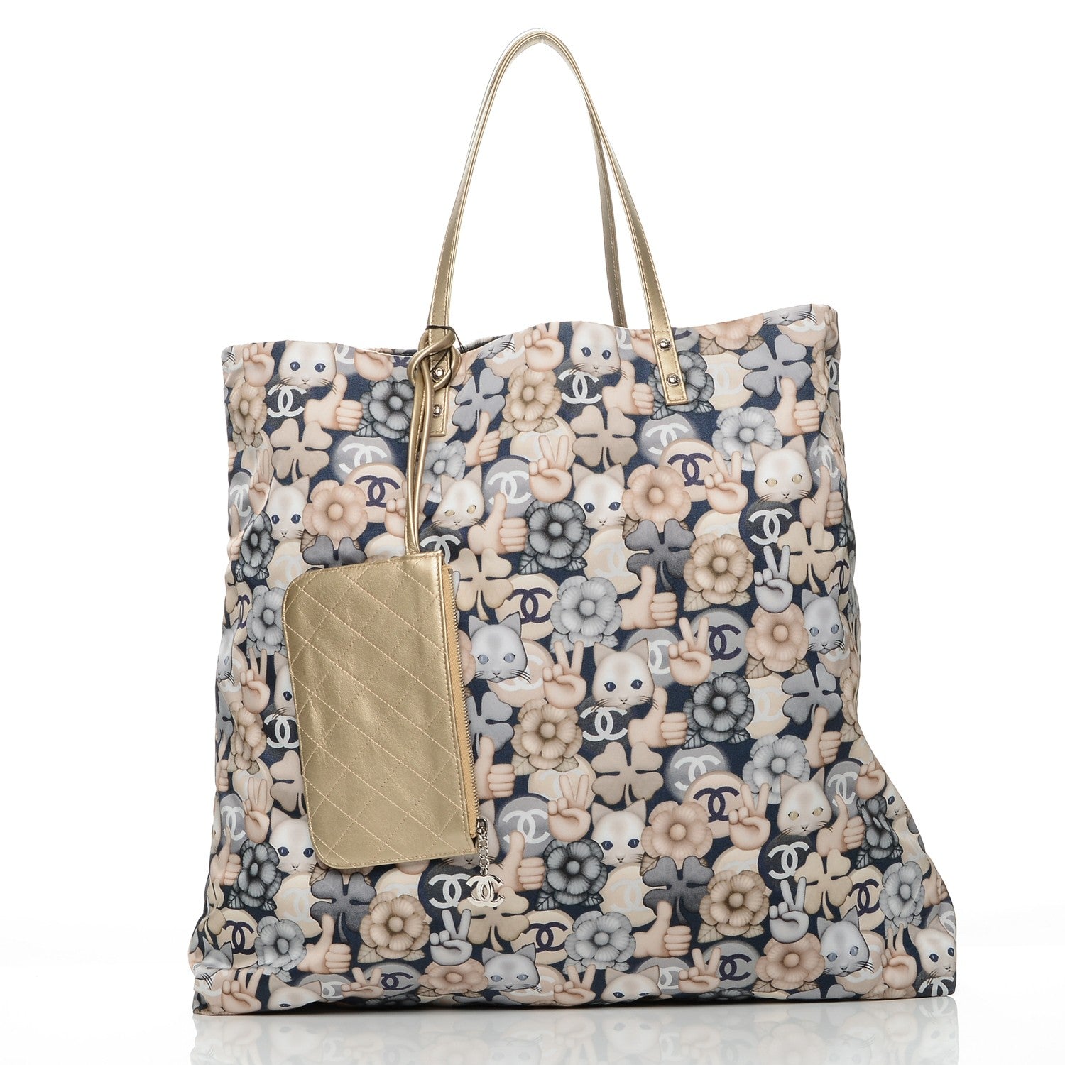 Chanel Nylon Cat Emoticon Tote Navy Gold 5 of 8