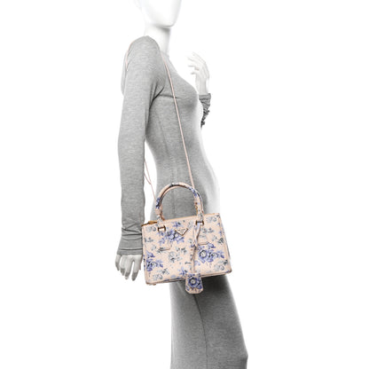 Prada Saffiano Lux Floral Print Small Galleria Double Zip Tote Periwinkle Blue 2 of 9