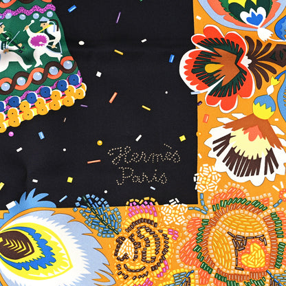 Hermes Silk Costume de Fete Scarf 90 Curry Black Vert 2 of 5