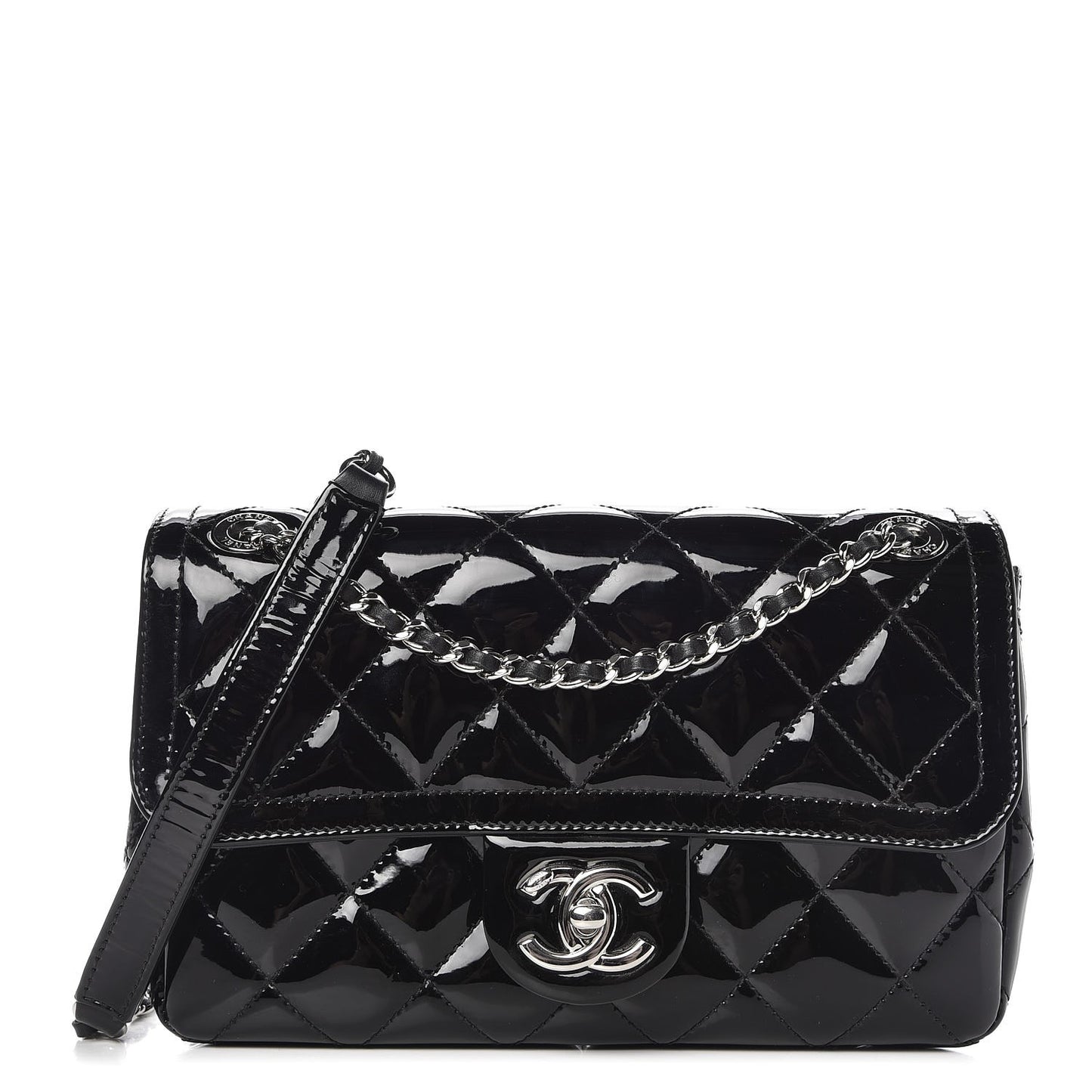 Patent Quilted Small Coco Shine Flap Black