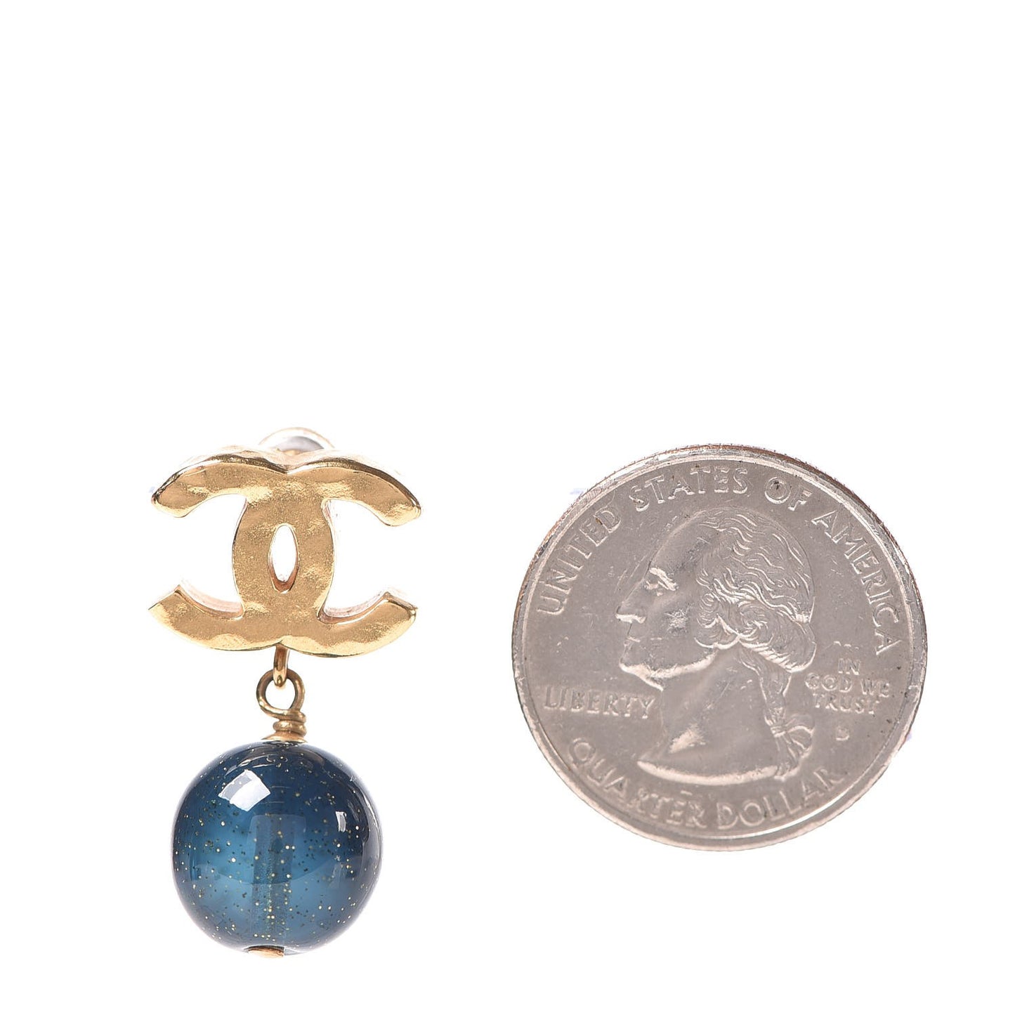 Bead CC Drop Earrings Gold Blue