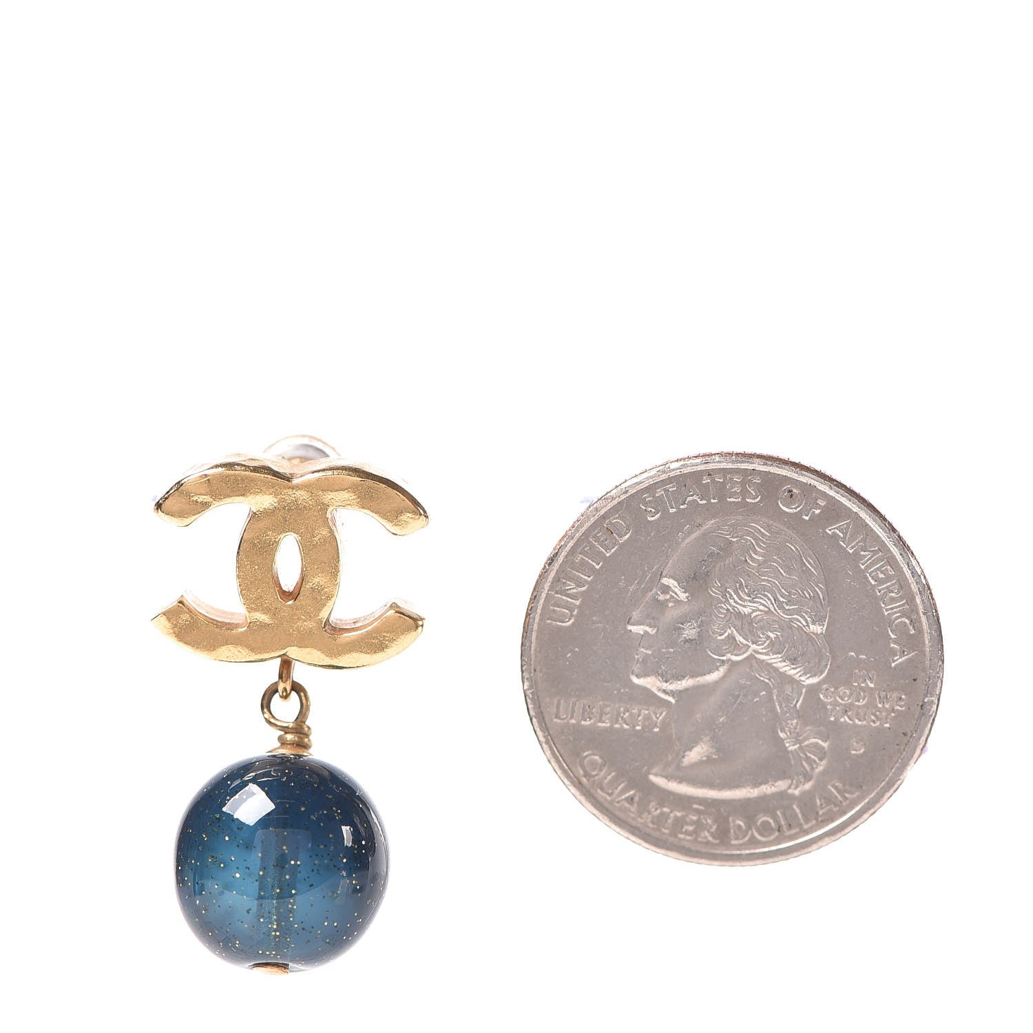 Chanel Bead CC Drop Earrings Gold Blue 2 of 4