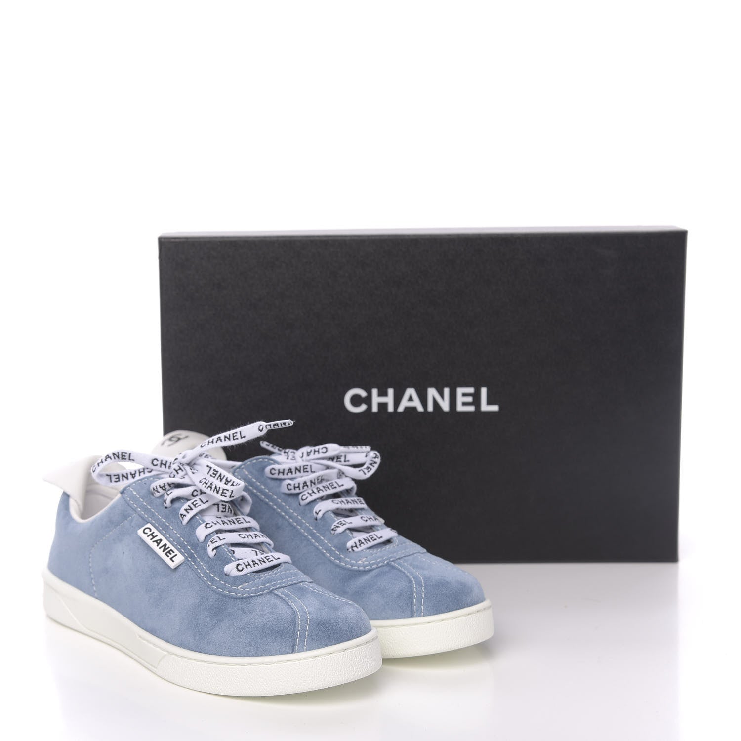 Chanel Suede Calfskin Sneakers 37.5 Light Blue 9 of 9