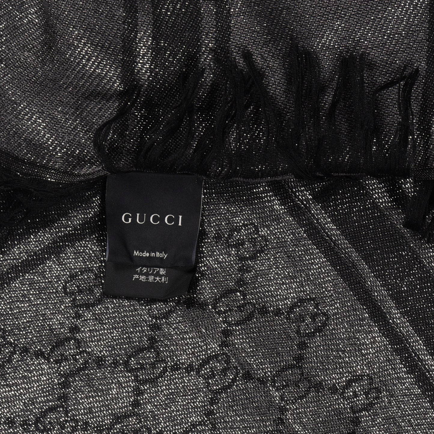 Wool Silk Lurex GG Monogram Diamante Cavendish Square Shawl Grey