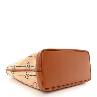 Gucci Straw Jacquard Dollar Calfskin GG Monogram Large Shopping Tote Natural Multicolor 5 of 13