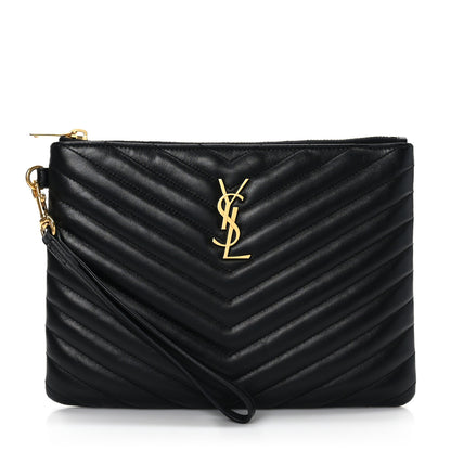 Saint Laurent Calfskin Matelasse Chevron Monogram A5 Wristlet Black 1 of 9