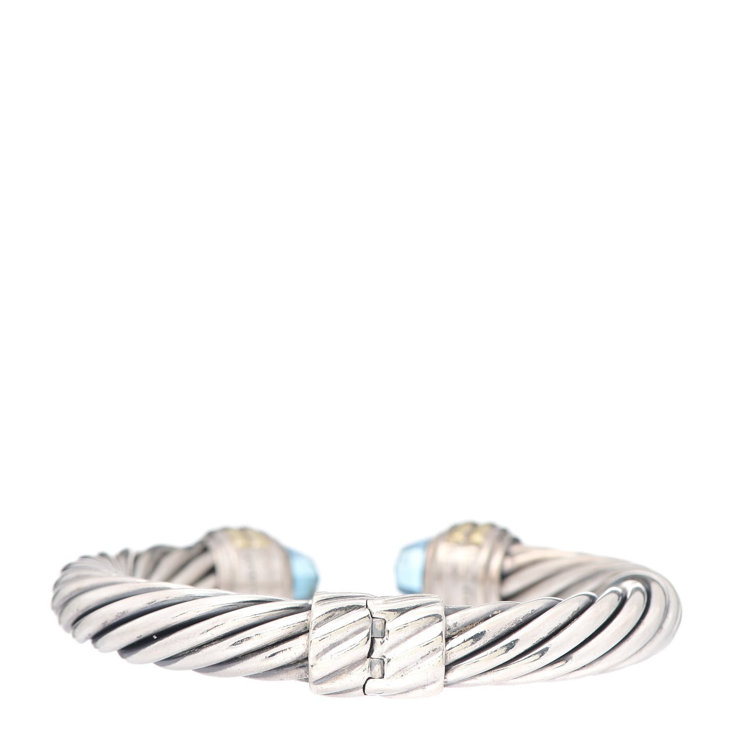 Sterling Silver 14K Yellow Gold Blue Topaz 10mm Cable Classics Hinged Bracelet