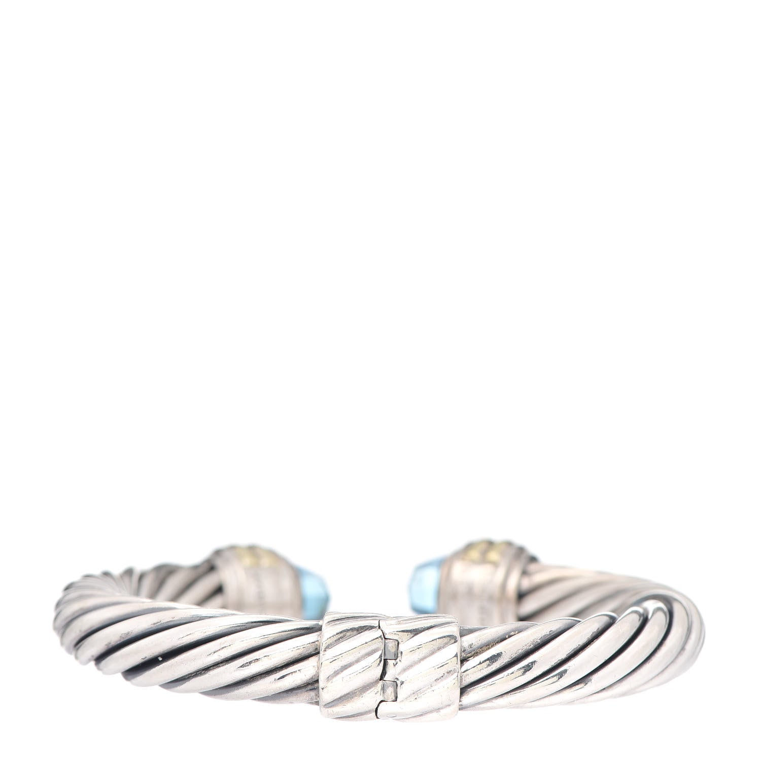 David Yurman Sterling Silver 14K Yellow Gold Blue Topaz 10mm Cable Classics Hinged Bracelet 3 of 4