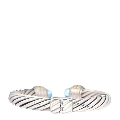 David Yurman Sterling Silver 14K Yellow Gold Blue Topaz 10mm Cable Classics Hinged Bracelet 3 of 4