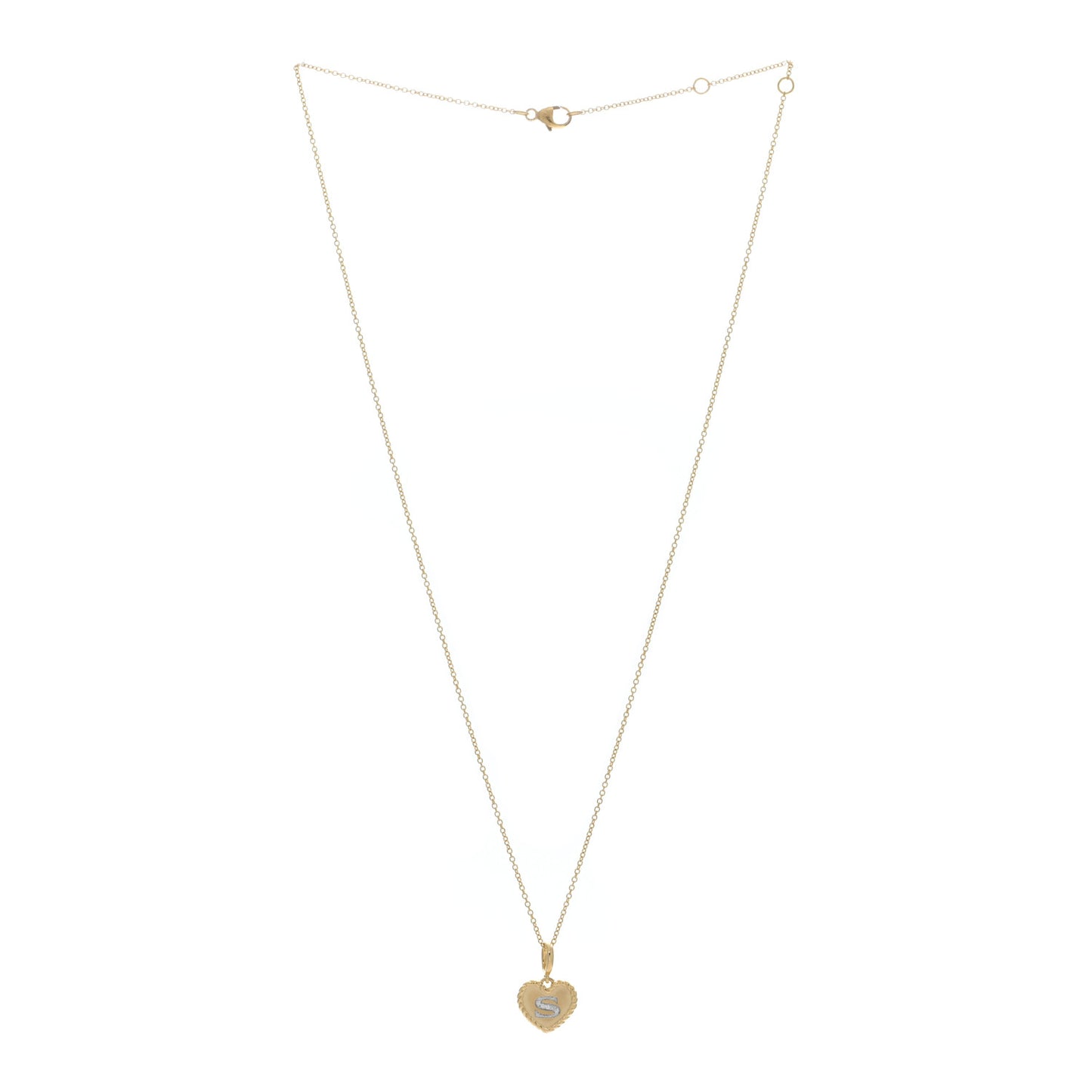 18K Yellow Gold Diamond Heart Initial S Charm Necklace