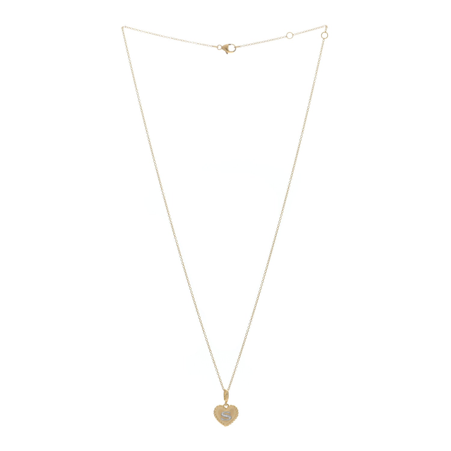 David Yurman 18K Yellow Gold Diamond Heart Initial S Charm Necklace 2 of 5