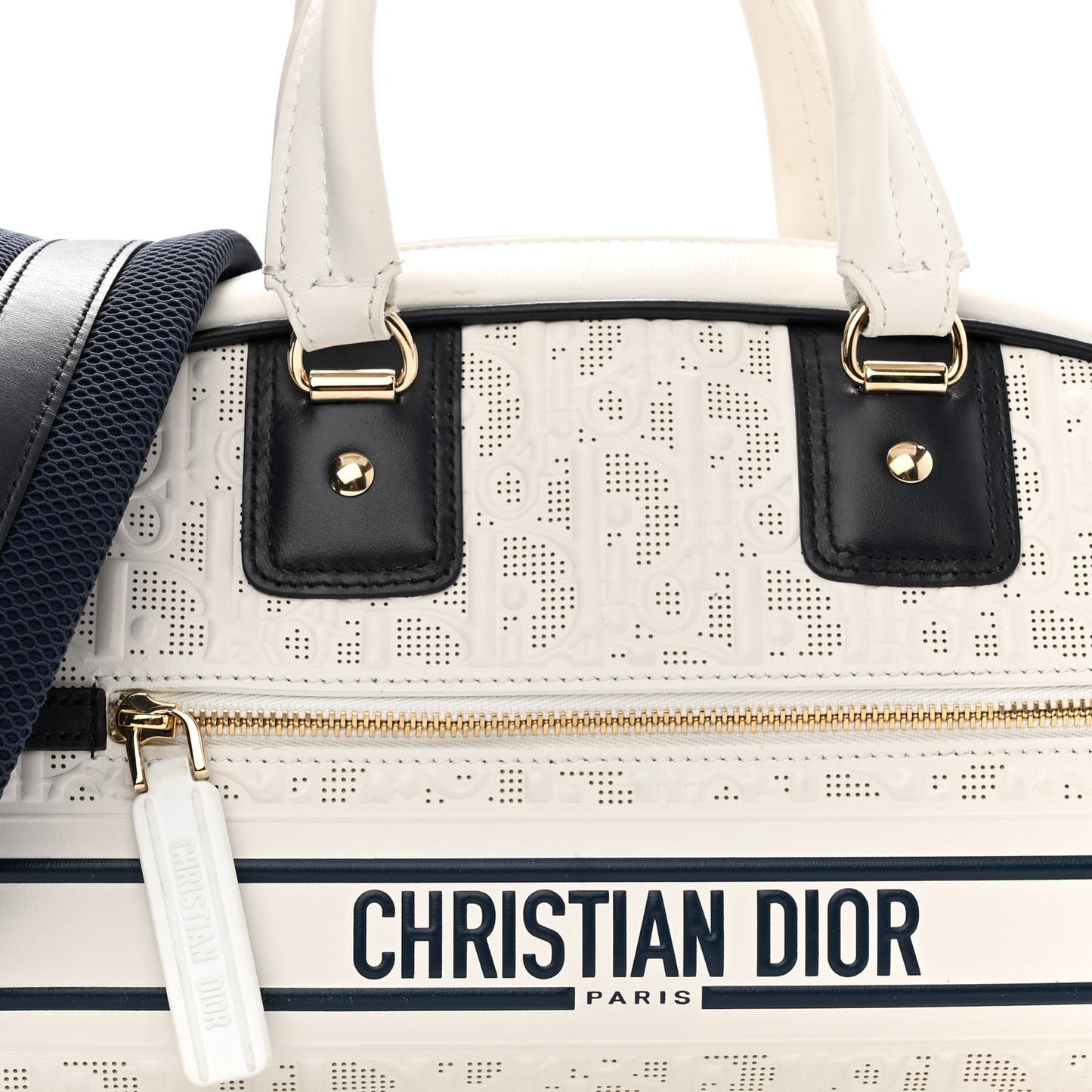 Perforated Calfskin Medium Dior Vibe Classic Bowling Bag White