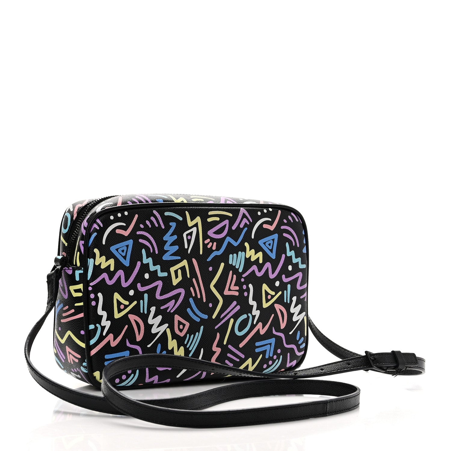 Saint Laurent Grain De Poudre Medium Classic Monogram Multicolor Graphic Print Lou Camera Bag Black 3 of 12