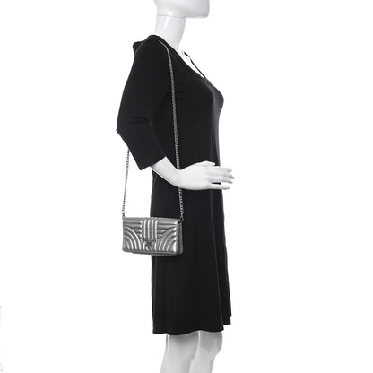 Prada Metallic Nappa Impunture Diagramme Chain Wallet Cromo 2 of 13