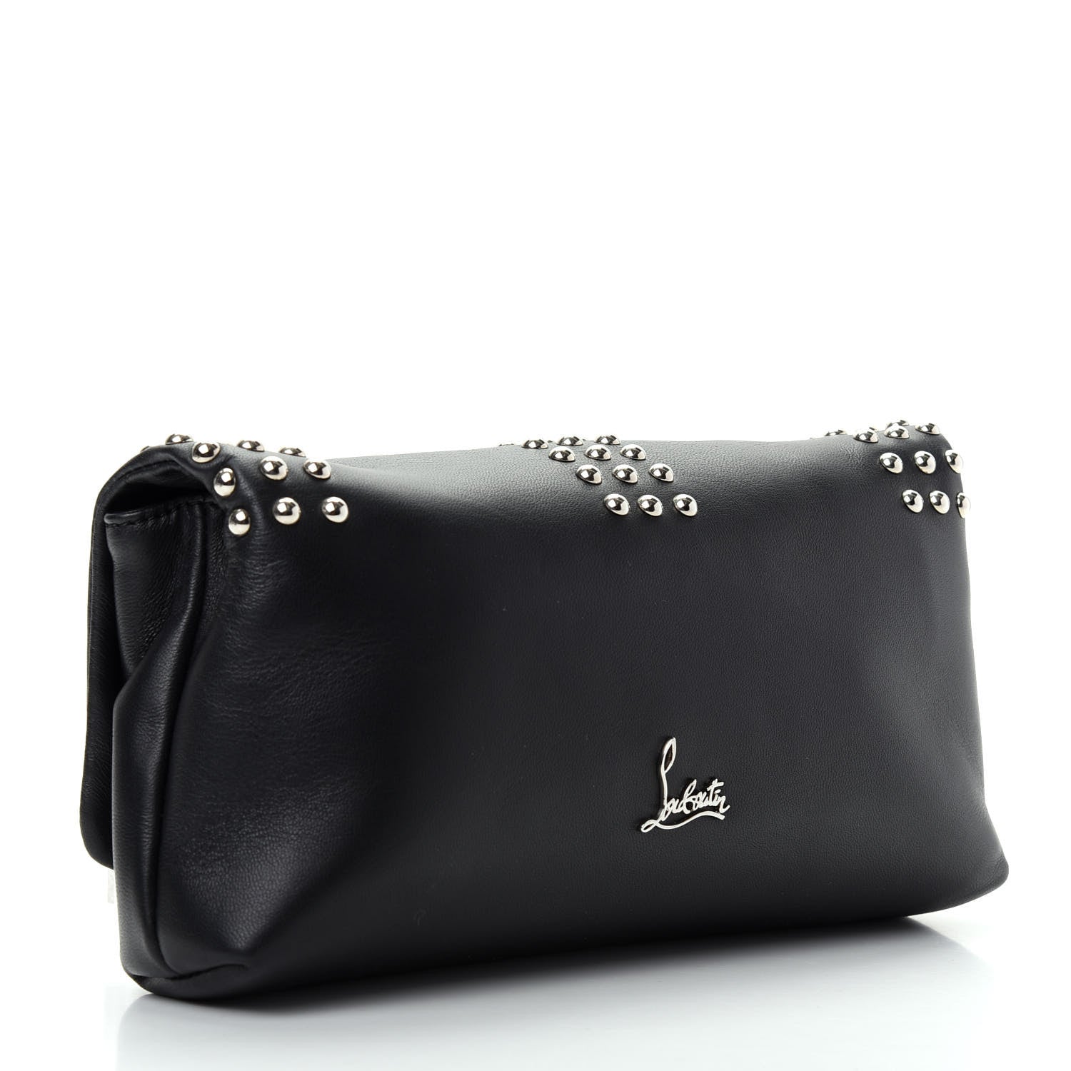 Christian Louboutin Calfskin Studded Sweet Charity Optic Clutch Black 3 of 10