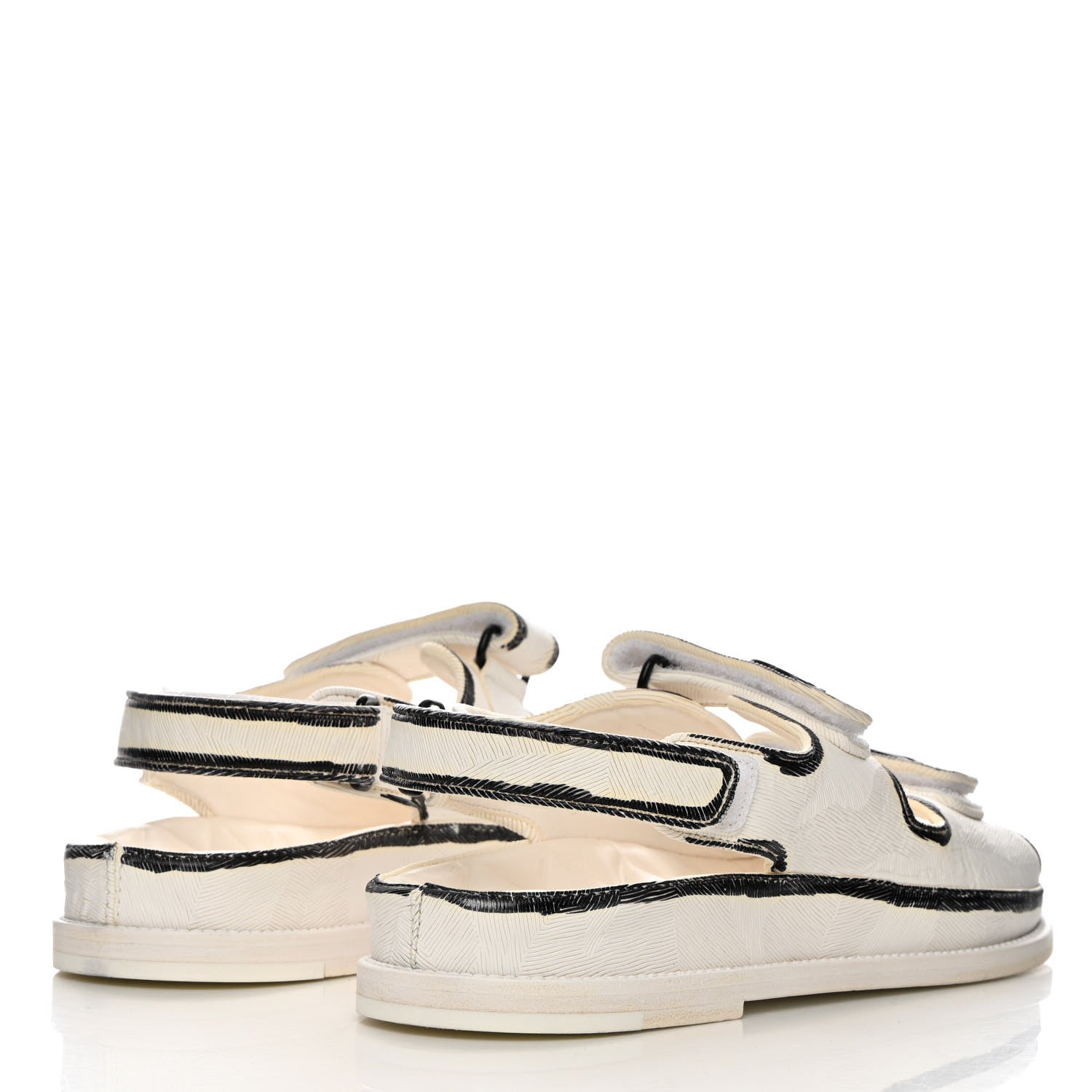 Chanel Printed Calfskin Velcro Dad Sandals 39.5 White Black 4 of 14