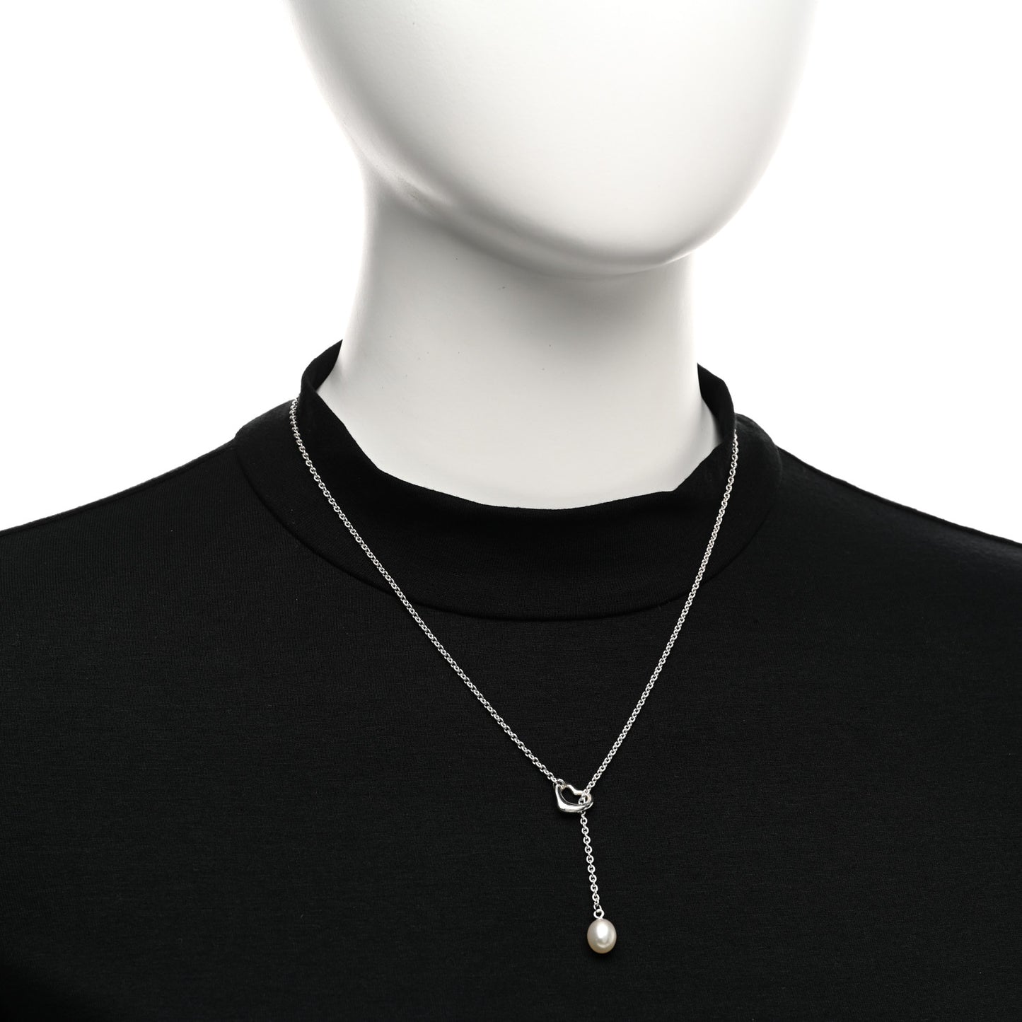 Sterling Silver Pearl 7.5-8mm Elsa Peretti Open Heart Lariat Necklace