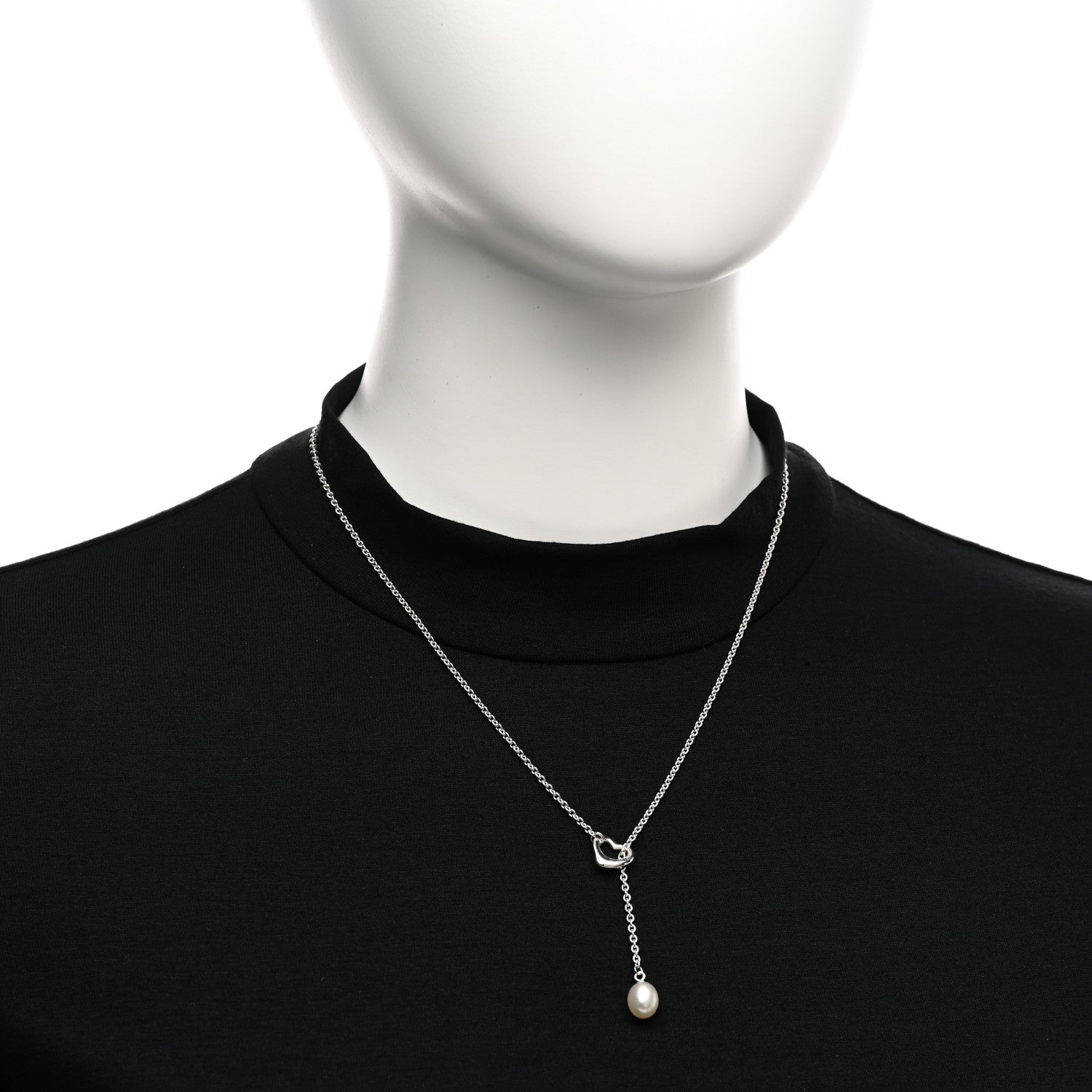 Tiffany Sterling Silver Pearl 7.5-8mm Elsa Peretti Open Heart Lariat Necklace 2 of 4