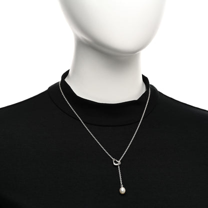 Tiffany Sterling Silver Pearl 7.5-8mm Elsa Peretti Open Heart Lariat Necklace 2 of 4