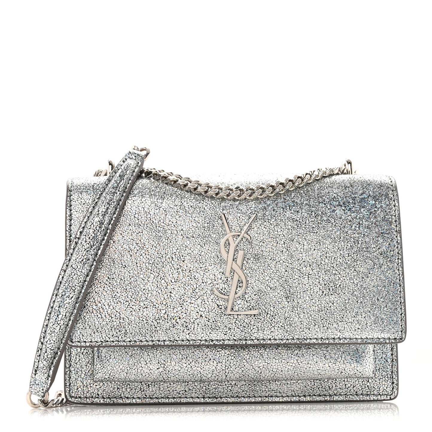 Metallic Crackled Calfskin Monogram Sunset Chain Wallet Star Light