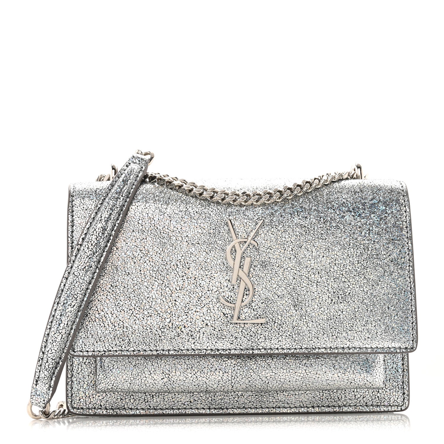 Saint Laurent Metallic Crackled Calfskin Monogram Sunset Chain Wallet Star Light 1 of 13