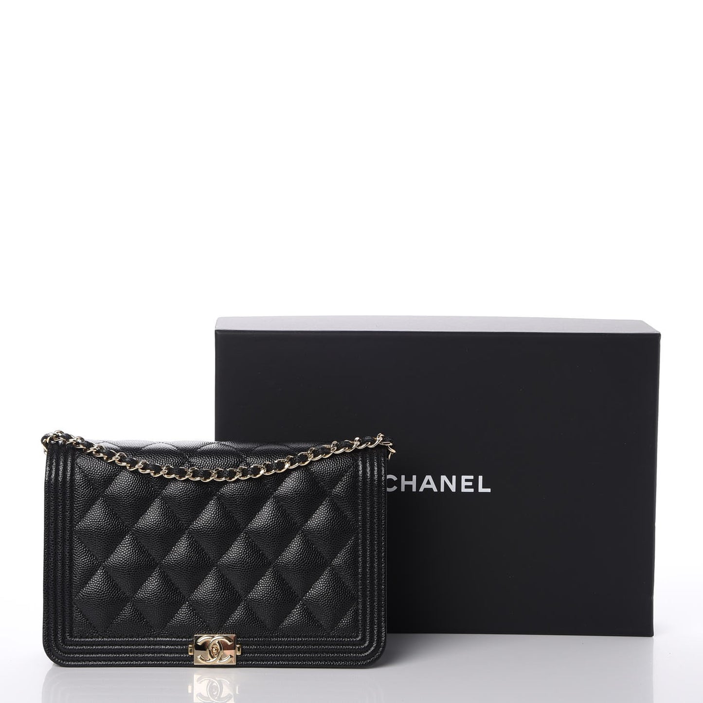 Caviar Quilted Boy Wallet On Chain WOC Black