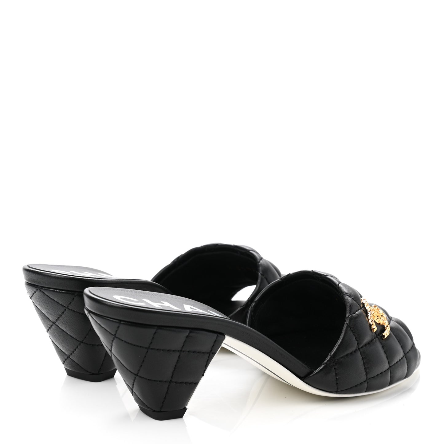 Lambskin Quilted Textured CC Mules 36 Black