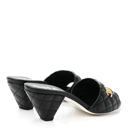 Chanel Lambskin Quilted Textured CC Mules 36 Black 4 of 9