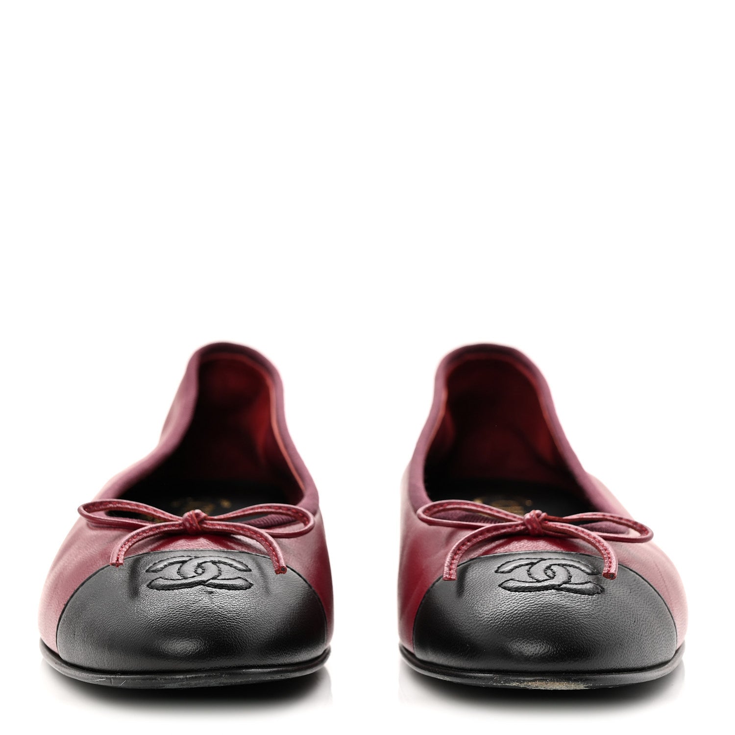 Chanel Lambskin Cap Toe CC Ballerina Flats 38 Burgundy Black 3 of 9