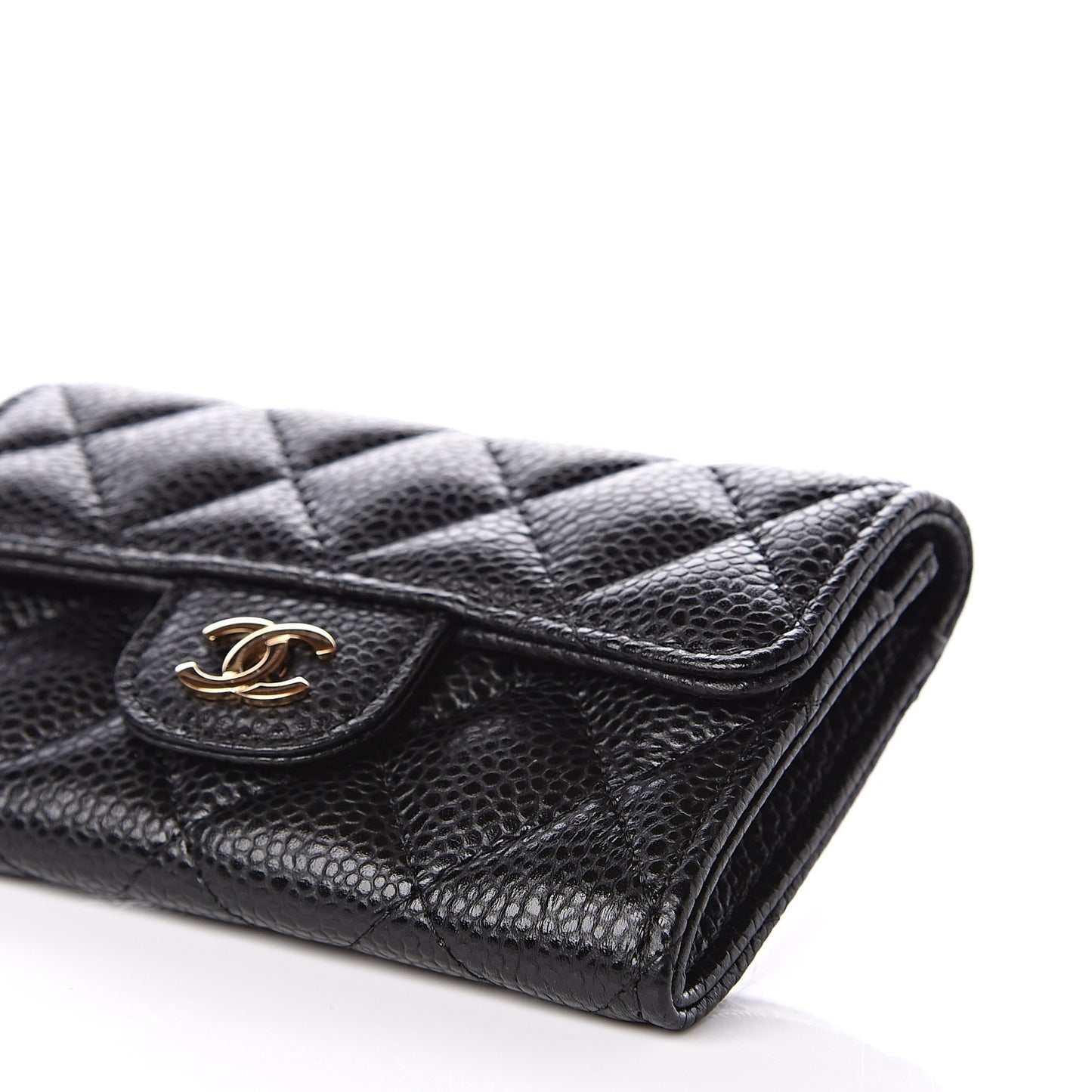 Caviar Quilted Flap Card Holder Black