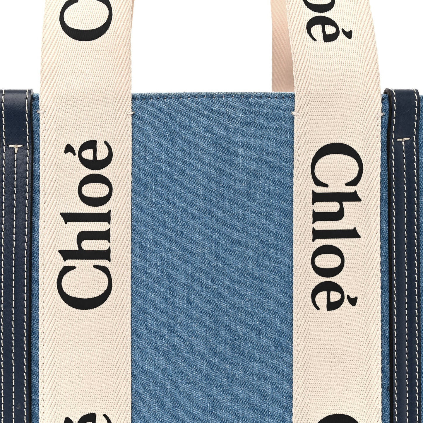 Denim Shiny Calfskin Medium Woody Ribbon Tote Navy