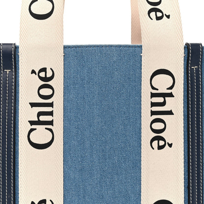 Chloe Denim Shiny Calfskin Medium Woody Ribbon Tote Navy 8 of 15