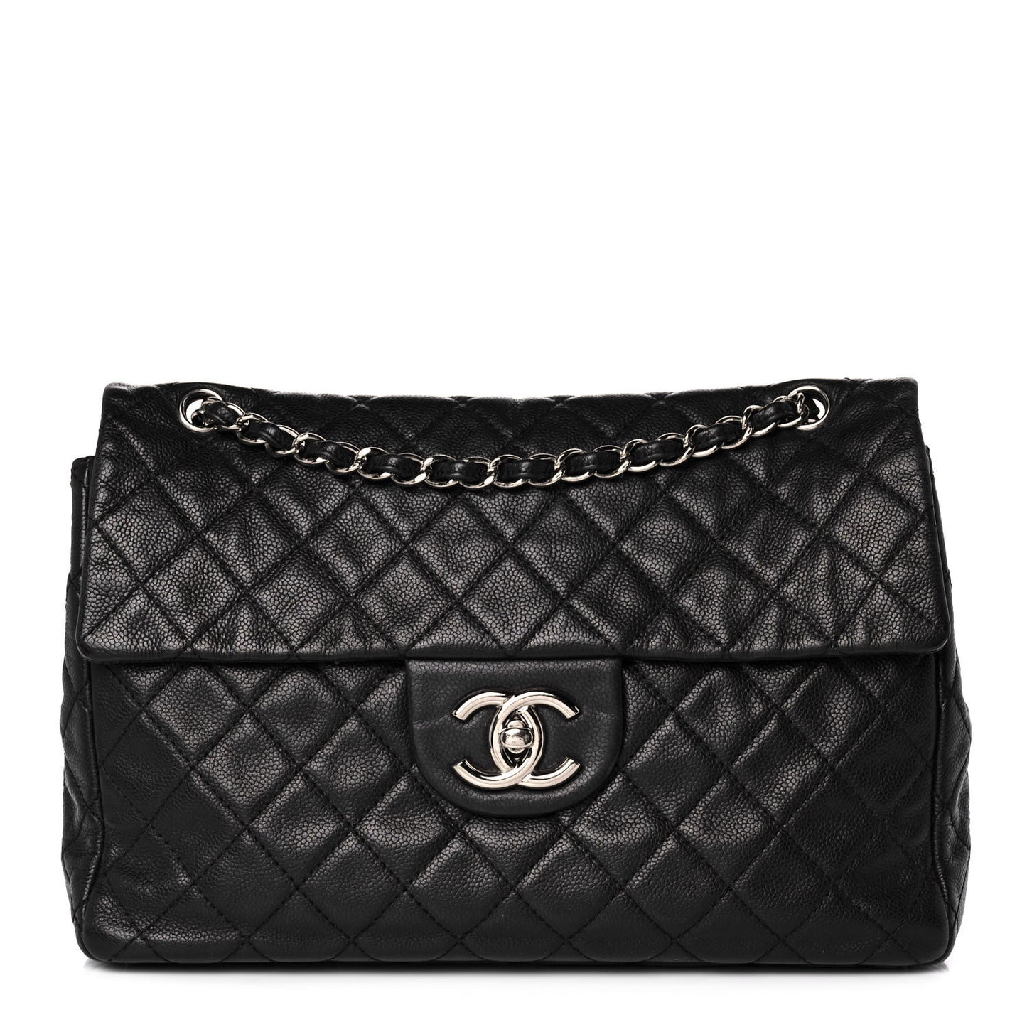 Washed Caviar Quilted Maxi Single Flap Black