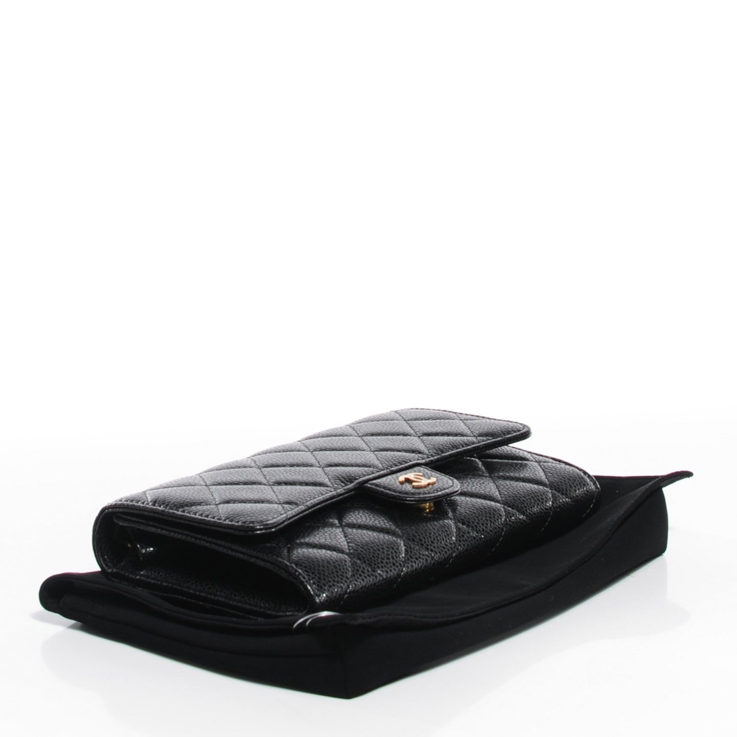 Caviar Quilted Wallet on Removable Chain Black
