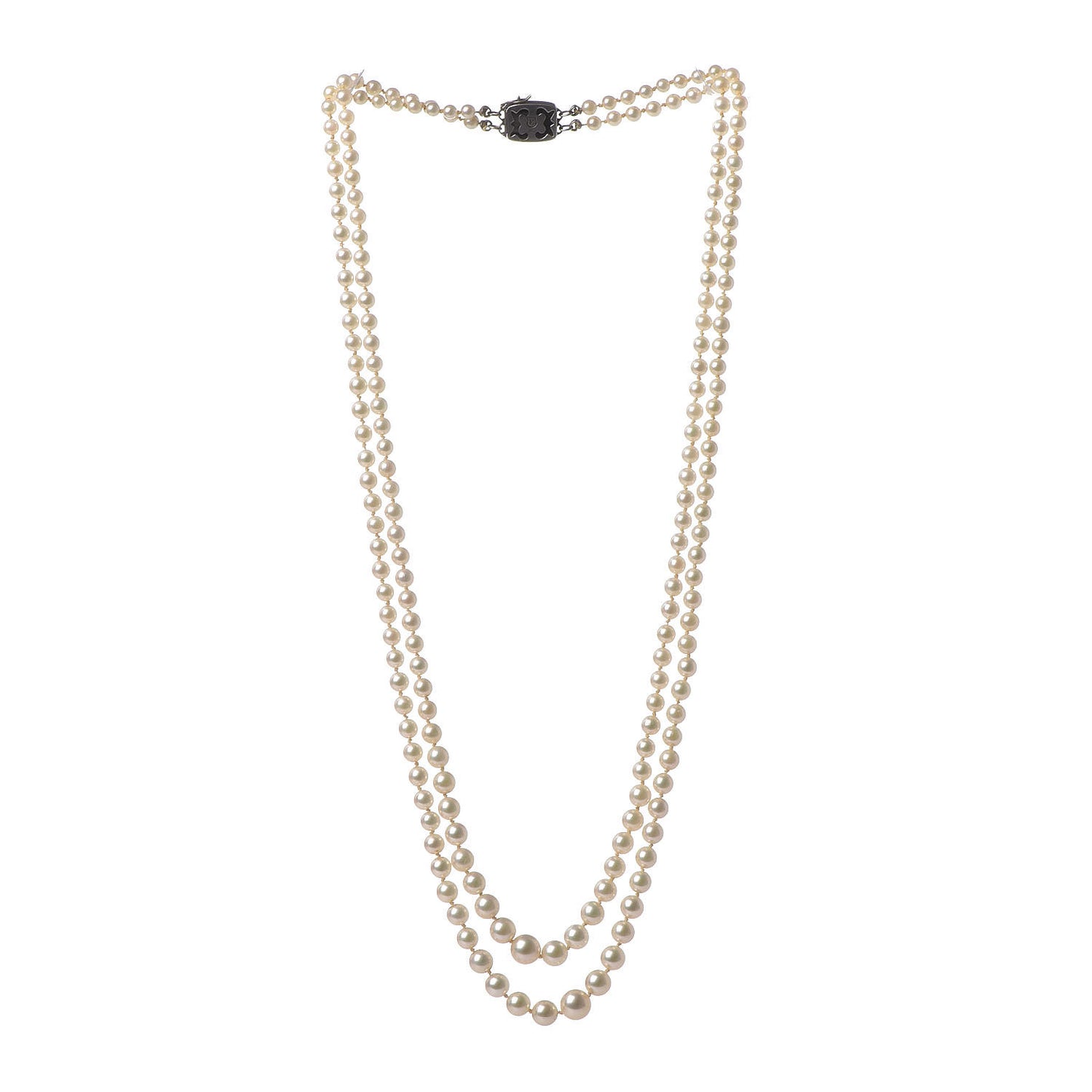 Sterling Silver Akoya Pearl 3.5-7.5mm Double Strand Graduated Necklace