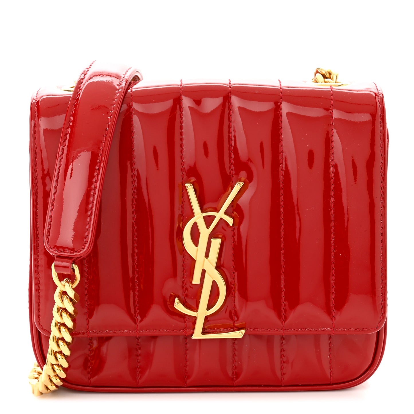 Patent Matelasse Monogram Small Vicky Chain Bag Red