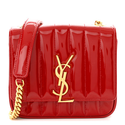Saint Laurent Patent Matelasse Monogram Small Vicky Chain Bag Red 1 of 10