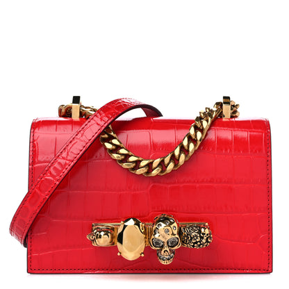 Alexander McQueen Calfskin Crocodile Embossed Mini Jeweled Satchel Red 1 of 9