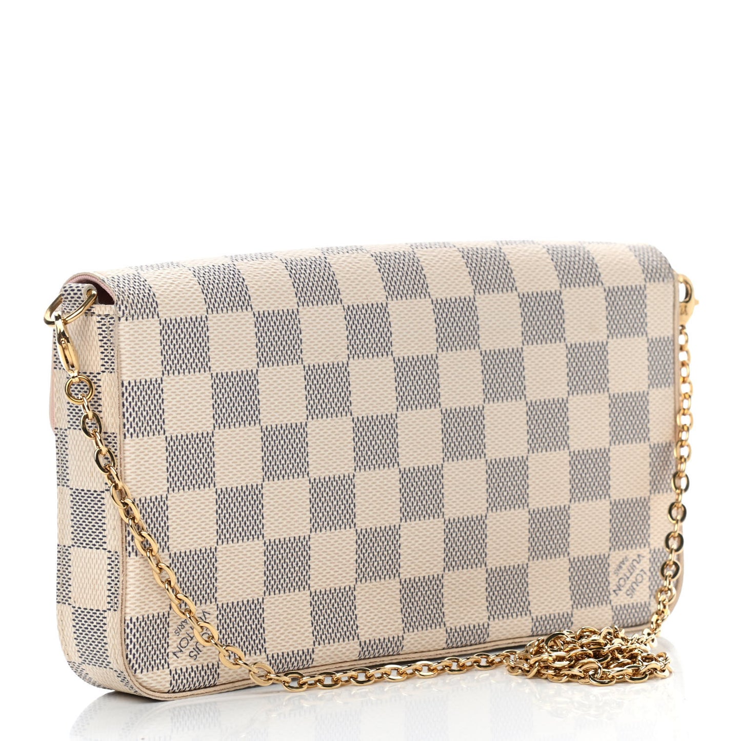 Damier Azur Pochette Felicie Chain Wallet Rose Ballerine