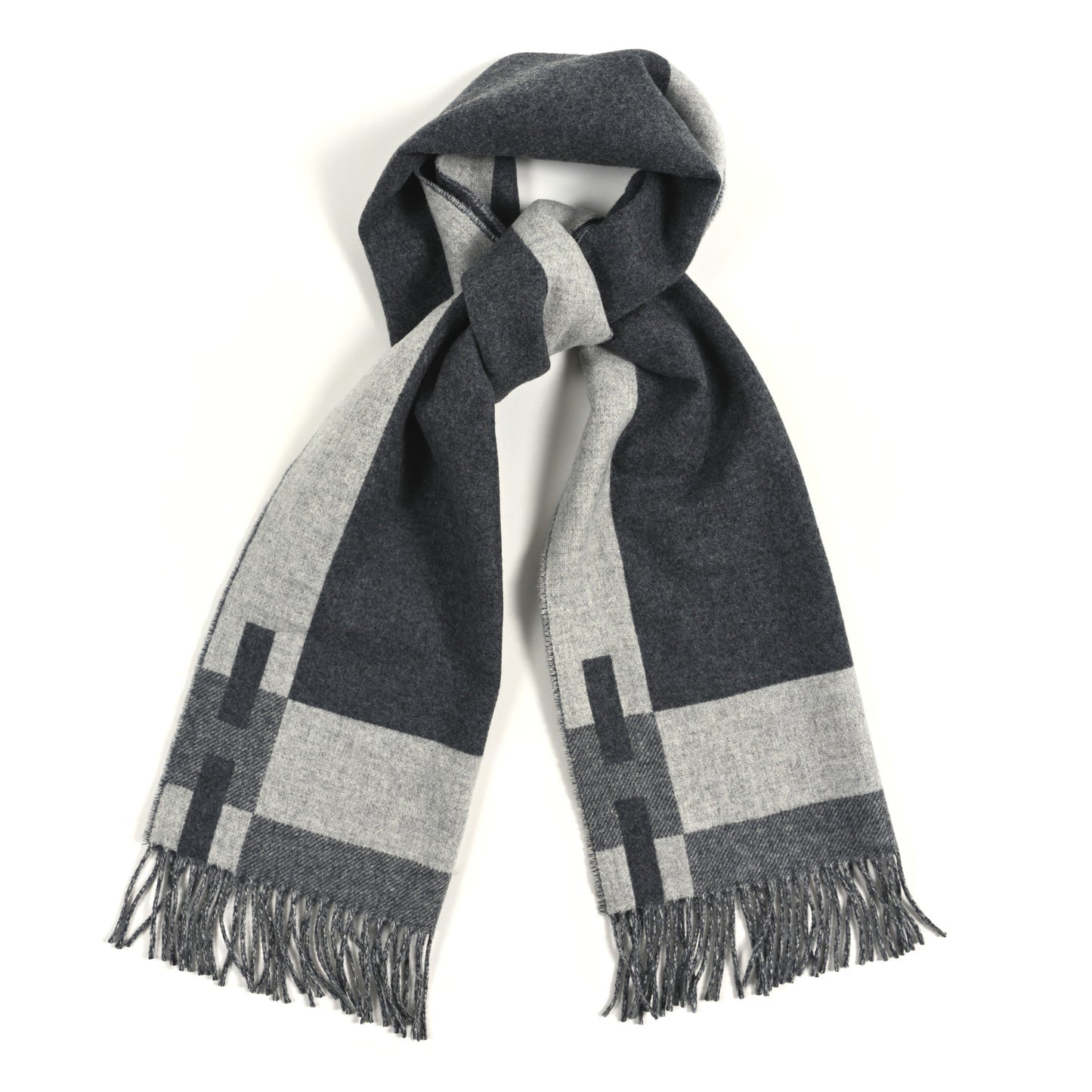 Cashmere H Passant Muffler Flanelle  Gris Clair Chine
