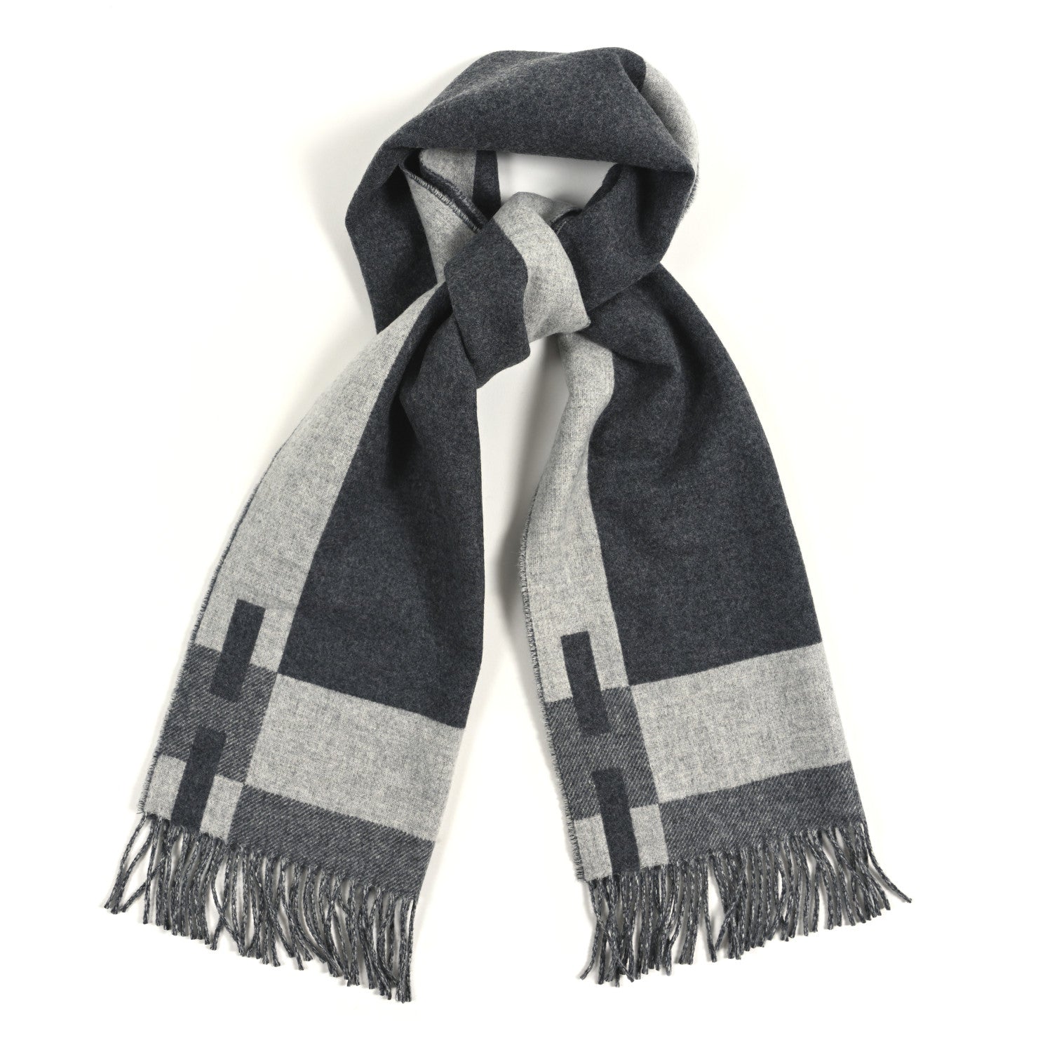 Hermes Cashmere H Passant Muffler Flanelle  Gris Clair Chine 1 of 3