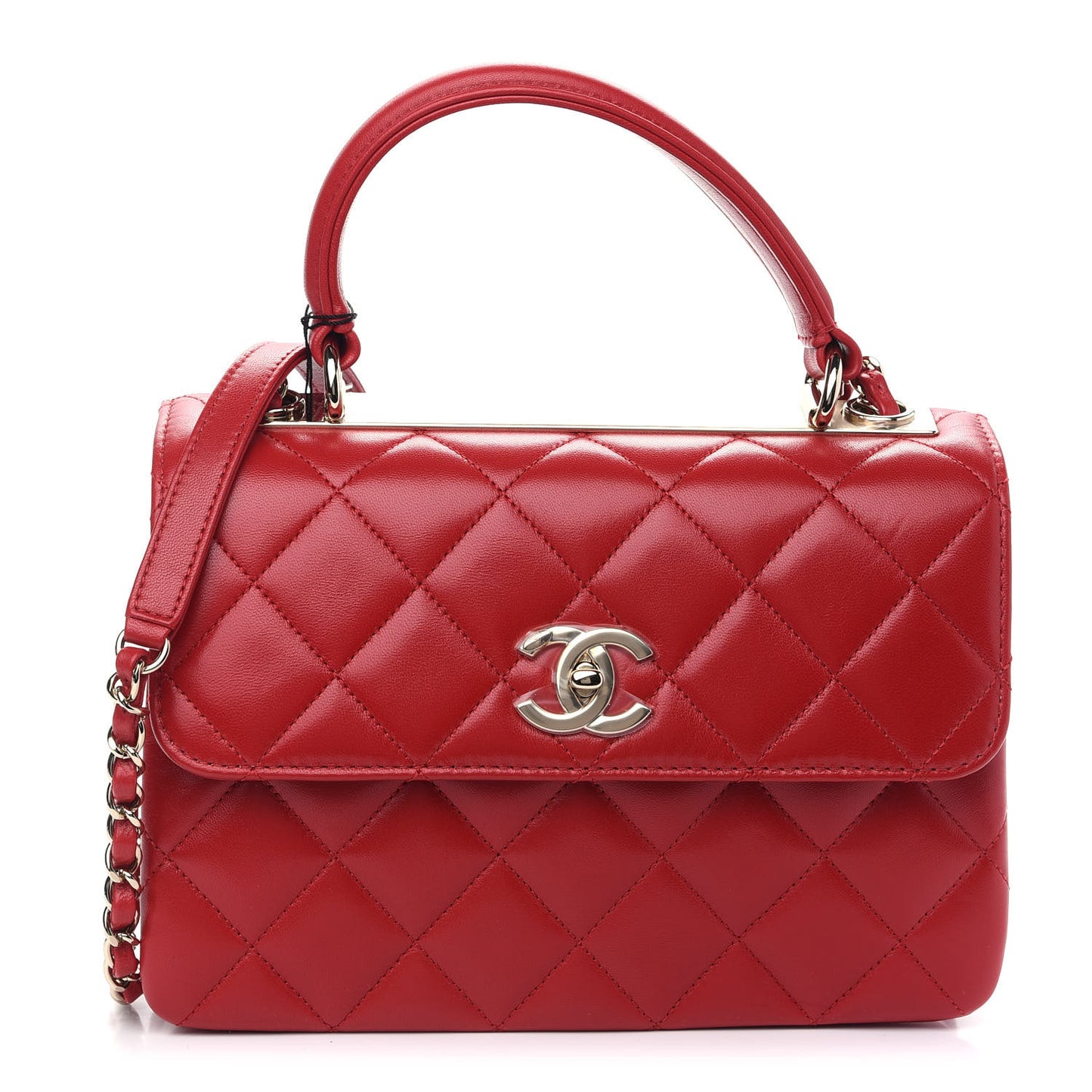 Lambskin Quilted Small Trendy CC Flap Dual Handle Bag Red