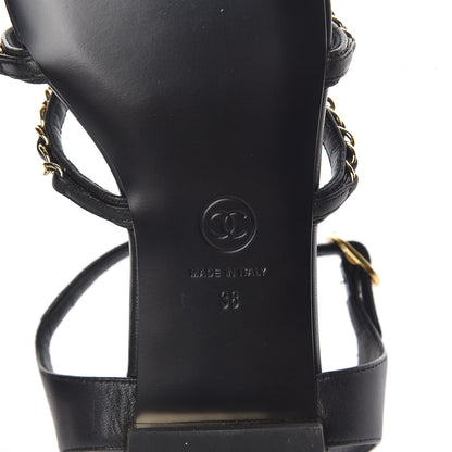 Chanel Lambskin CC Chain Sandals 38 Black 6 of 9