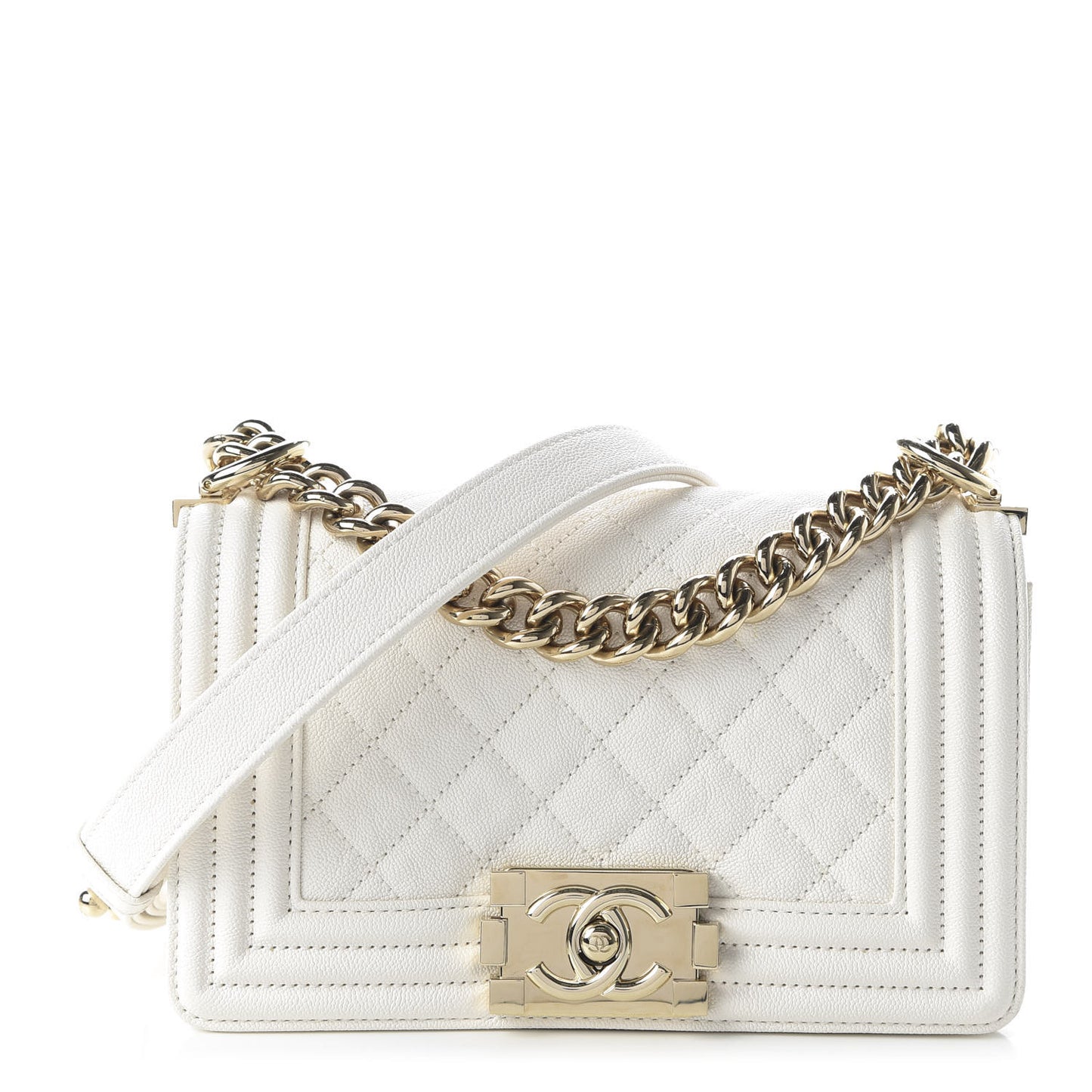 Caviar Quilted Small Boy Flap White
