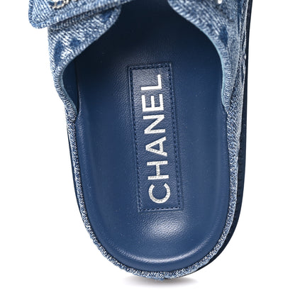 Chanel Denim CC Velcro Dad Chain CC Slide Sandals 37 Blue 8 of 10