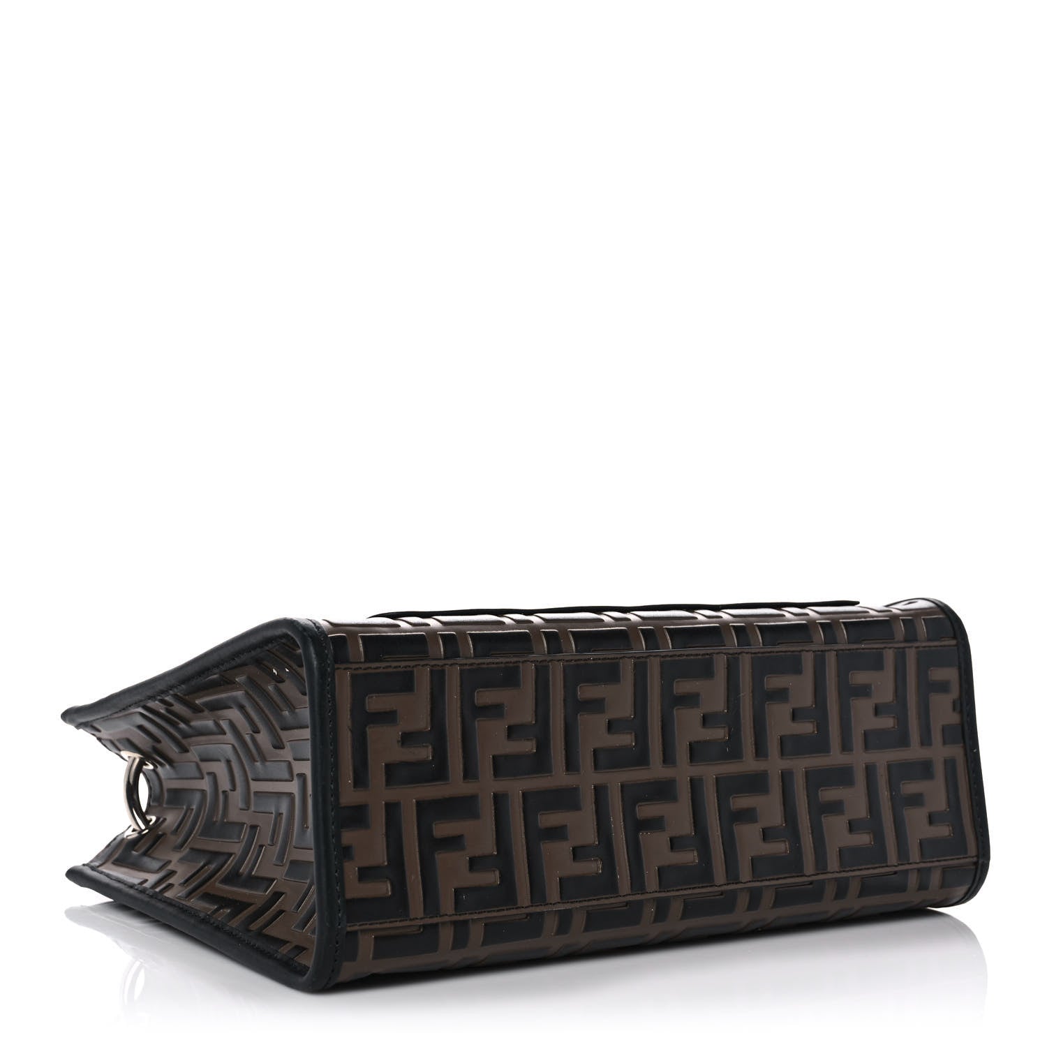 Fendi Vitello Century Wicker Bi-Color FF 1974 Embossed Small Runaway Shopper Tote Maya Black 4 of 10