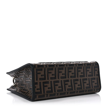 Fendi Vitello Century Wicker Bi-Color FF 1974 Embossed Small Runaway Shopper Tote Maya Black 4 of 10