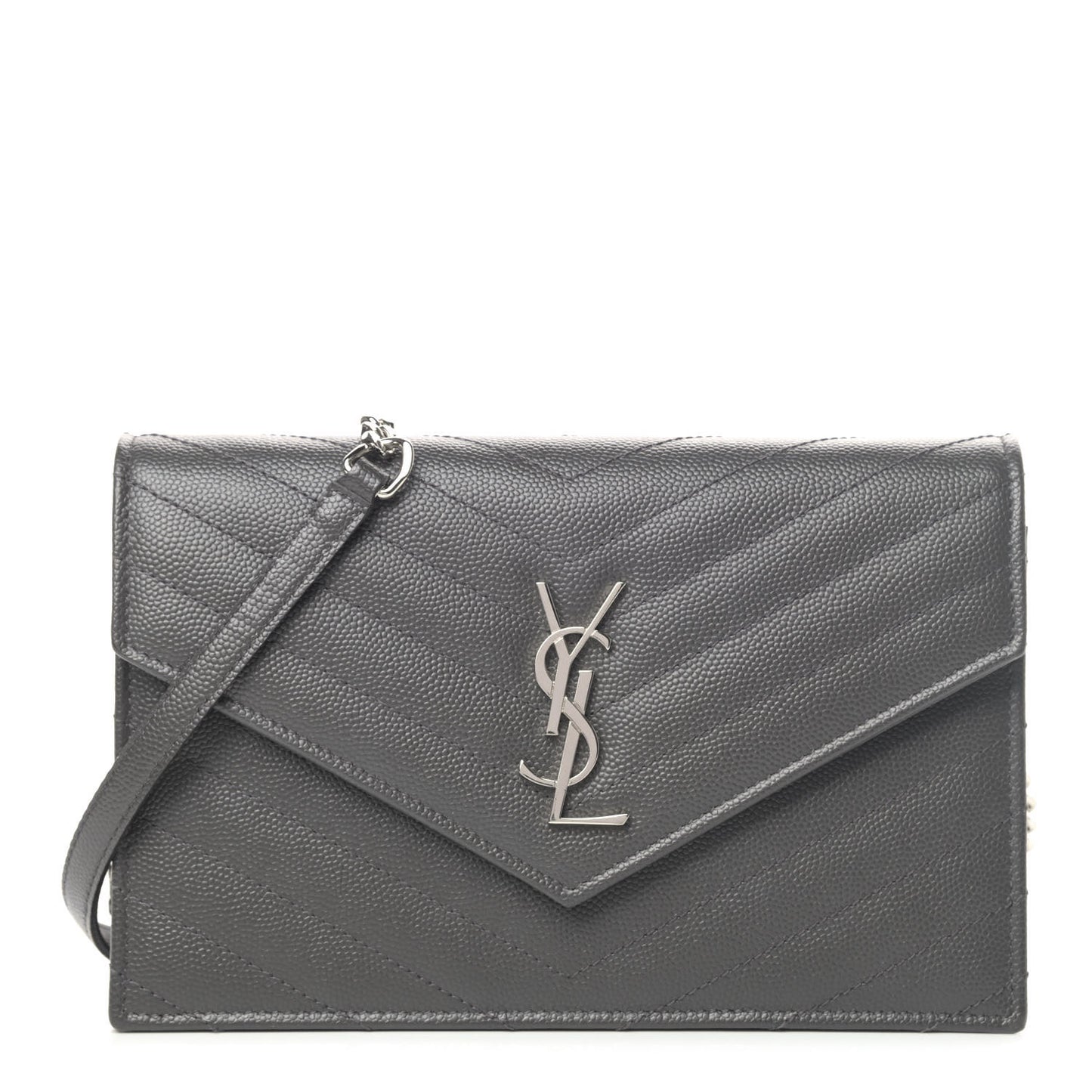 Grain De Poudre Matelasse Chevron Monogram Envelope Chain Wallet Coal