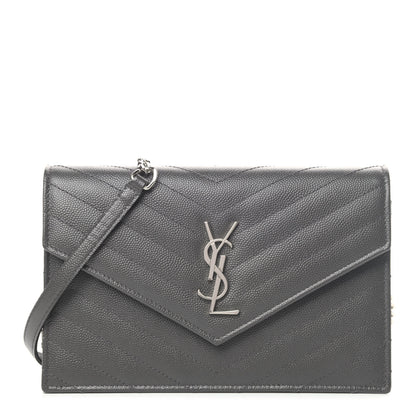 Saint Laurent Grain De Poudre Matelasse Chevron Monogram Envelope Chain Wallet Coal 1 of 4