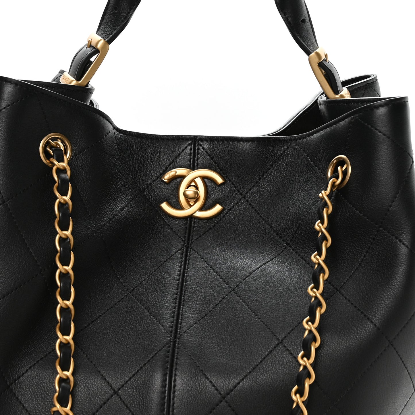 Calfskin Quilted Large Coco Base Shopping Bag Black